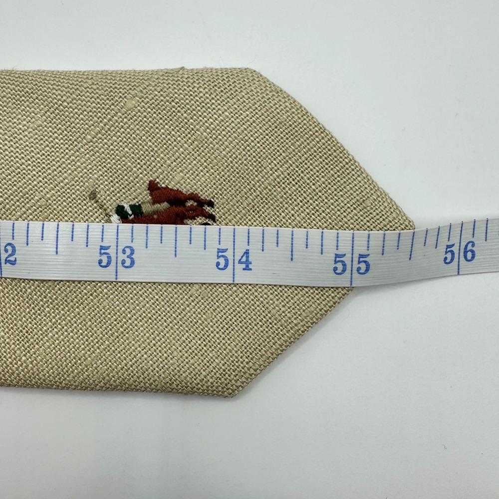 Polo Ralph Lauren Mens Tie Tan 100% Linen Embroidered Pony Logo Luxury Designer - Picture 9 of 9